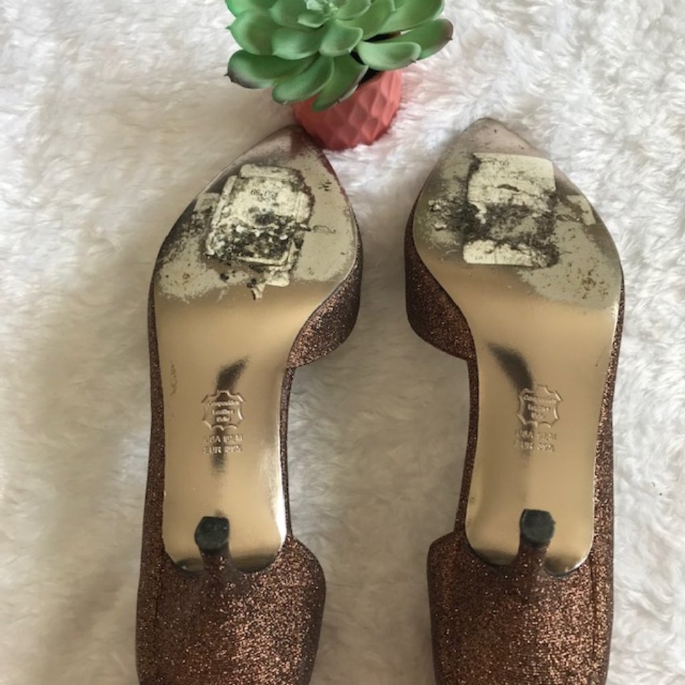 Nina d'Orsay Bronze Glitter Pointed Toe Heels GUC - Picture 4 of 7